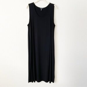 Eileen Fisher Viscose Stretch Midi Dress Black Size 1X Minimalist Neutral Casual